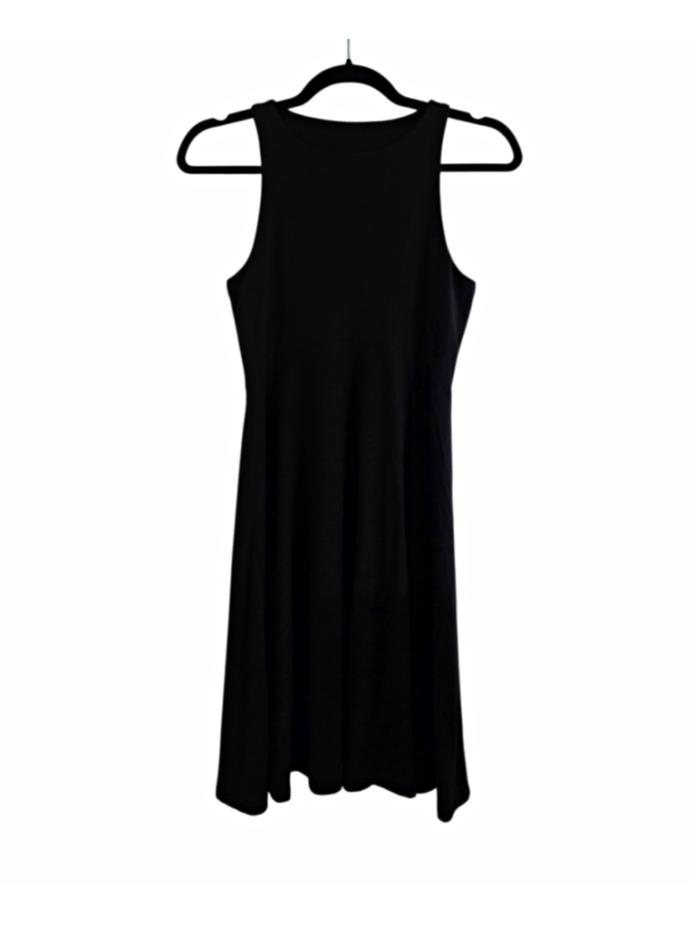 Athleta Dress Black Solid A-Line Knit Round Neck Sleeveless Knee Length XS